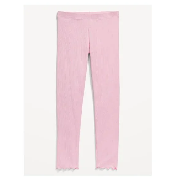 Old Navy Girls Lettuce Edge Rib-Knit Leggings in Pink