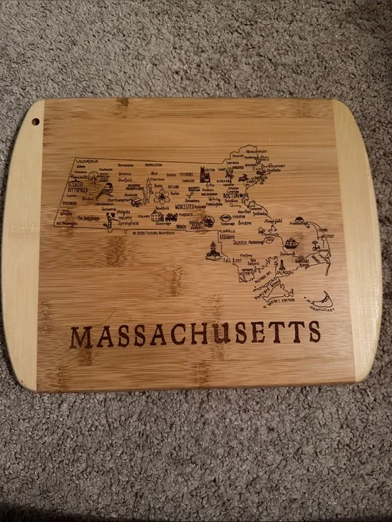 Slice of Life Massachusetts Bamboo Cutting Board with State Map Totally Bamboo