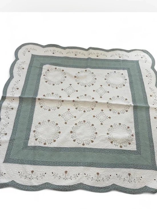 Home Classics Green and White Embroidered Quilt