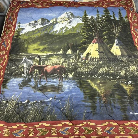 James Hautman Western Quilt Wall Hanging Nonstandard Multicolor Horses Native