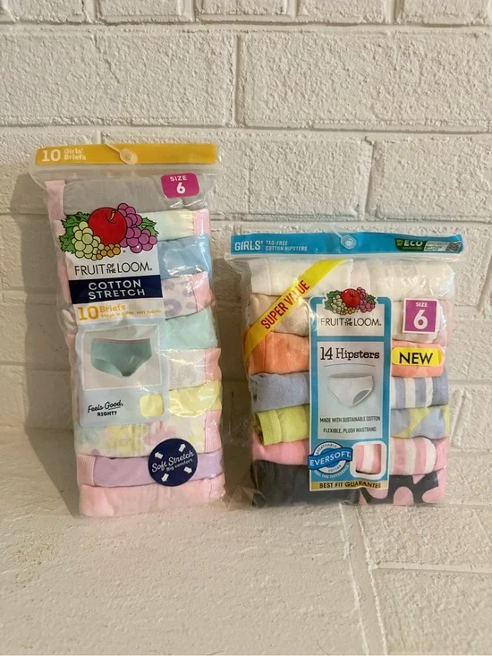 Fruit of the Loom Girls' Cotton Briefs & Hipsters Multi-Color Pack - Size 6
