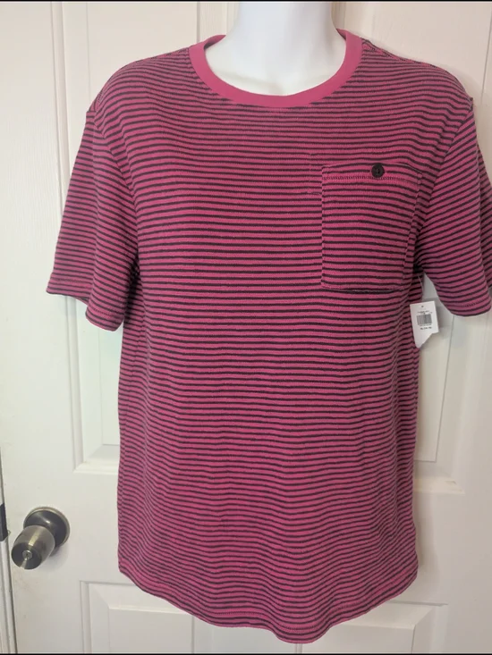 Old Navy Boys XL 14 16 Short Sleeve Textured Striped Pocket Tee Shirt Pink