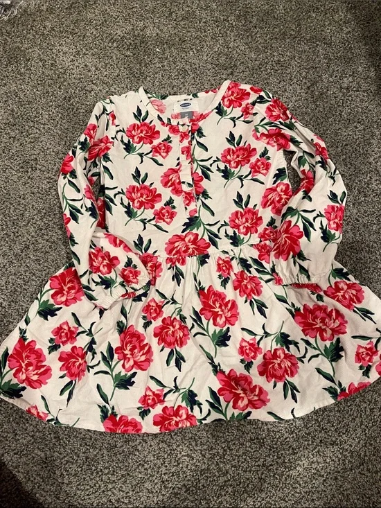 Old Navy White Long-Sleeve Floral Dress with Pink Flowers