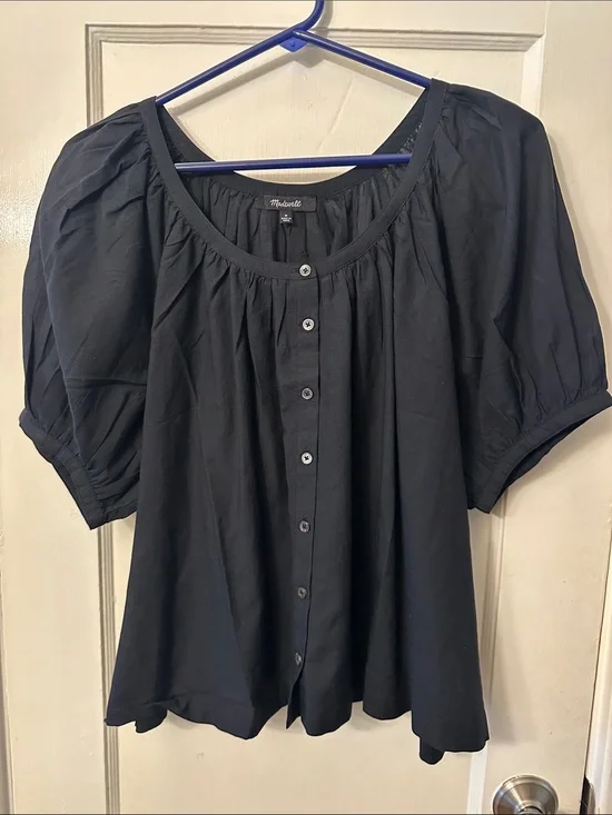 Madewell Black Button-Front Puff Sleeve Blouse