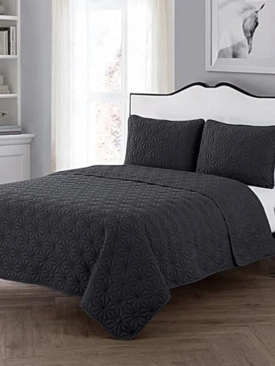 VCNY Home Kaleidoscope 3-Piece Grey Geometric Quilt Set  King735732261855