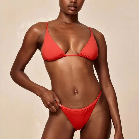 Monday Swimwear Kauai Top and Barbados Bottom Bikini in Strawberry Red