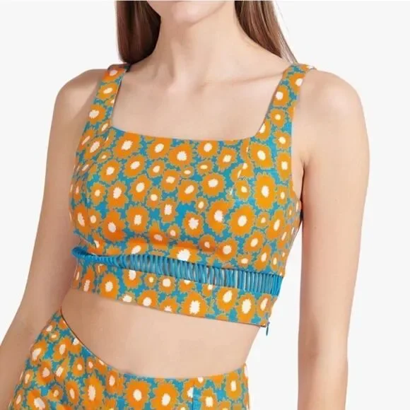 Stud Mantis Blue Crop Top Orange Floral Daisy Size 00