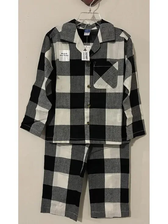 Old Navy Girls Small 6/7 White Plaid Warm Pajama Shirt & Pull-On Pant Set NWT!A9