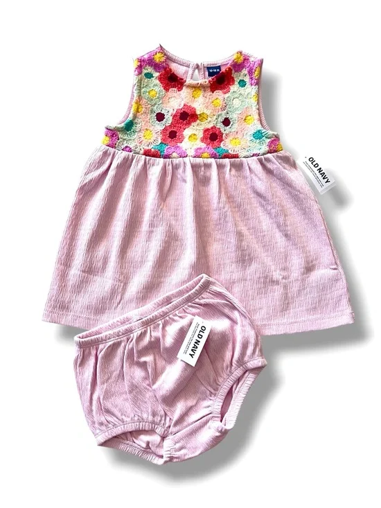 Old Navy Floral Crochet Dress Bloomer Set Baby Girl 12-18M Pink Spring Summer