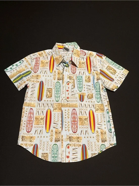 Old Navy Light Blue Hawaiian Kids Youth Short-Sleeve Surf Print Button-Up S