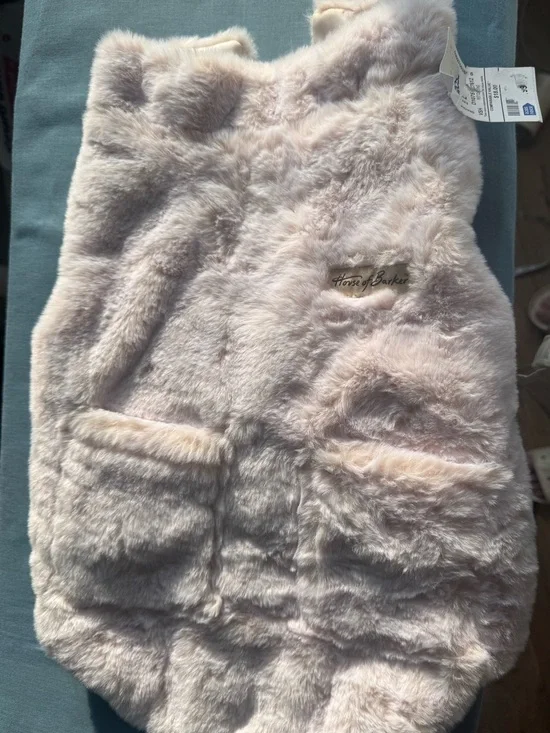 Medium Cream Faux Fur Dog Vest w/2 Pockets and velcro closure Lux Quiet Luxury