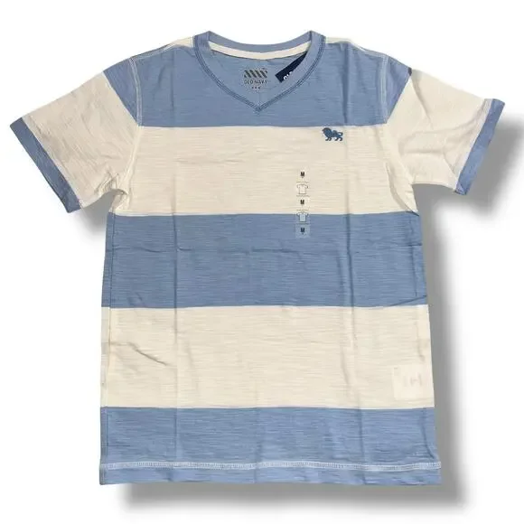 Old Navy Boys T Shirt Striped V Neck Short Sleeve Blue White Medium 8