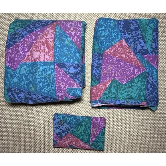 Springs Sheet Set Jeweled Marble QUEEN 90s Vtg Memphis Geo‎ Abstract Multicolor