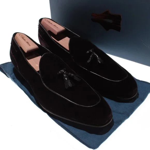 Di Bianco NWB Tasseled Slip On Loafers Size 11 US in Dark Purple Velvet