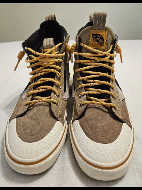 Vans Men’s Off The Wall Tan High-Top Sneakers with Yellow Laces