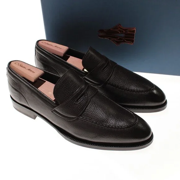 Di Bianco NWB Slip On Penny Loafers Size 11 US in Dark Brown Pebbled Leather
