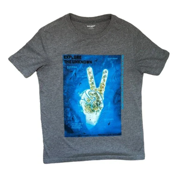 Old Navy T-Shirt Youth Boys Size XL 14-16 Peace Graphic Ocean Gray Blue