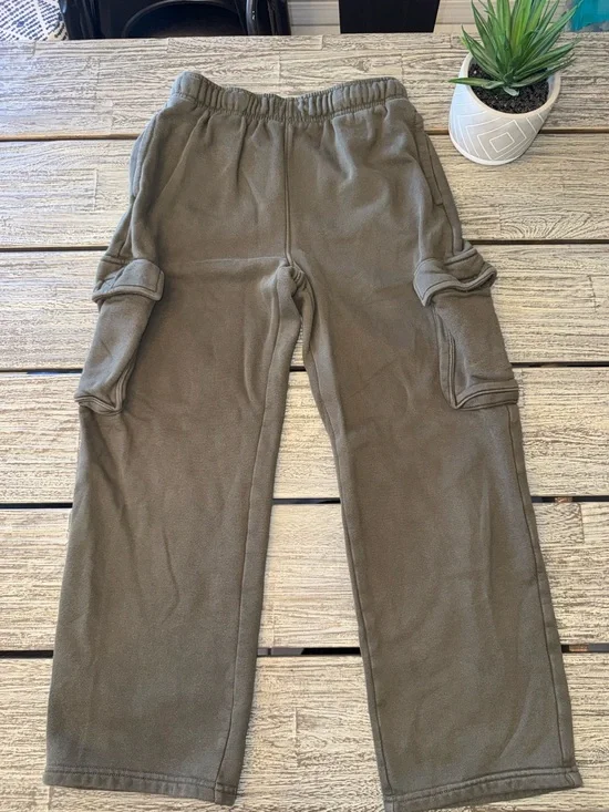 Boys Old Navy Baggy Cargo Fleece Pants - Olive Green, Sz 14-16