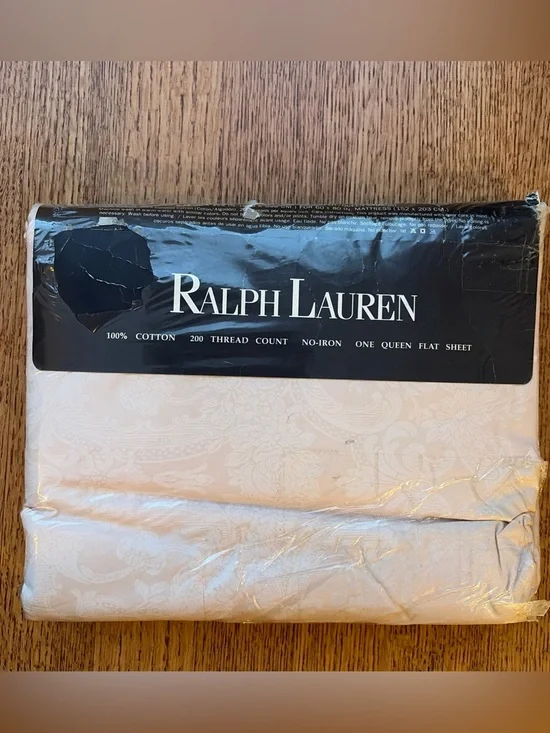 Vtg. New Old Stock Ralph Lauren “Avery” Cotton Queen Flat Sheet Pale Rose Damask