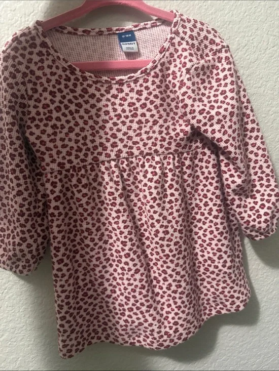 Old Navy Pink Floral-Print Waffle Knit Girls' Long-Sleeve Top