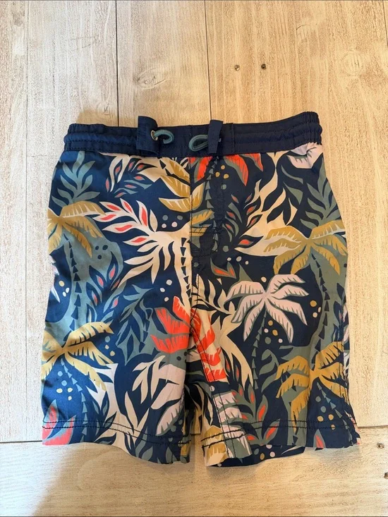 Old Navy Navy Multicolor Tropical Leaf Swim Trunks