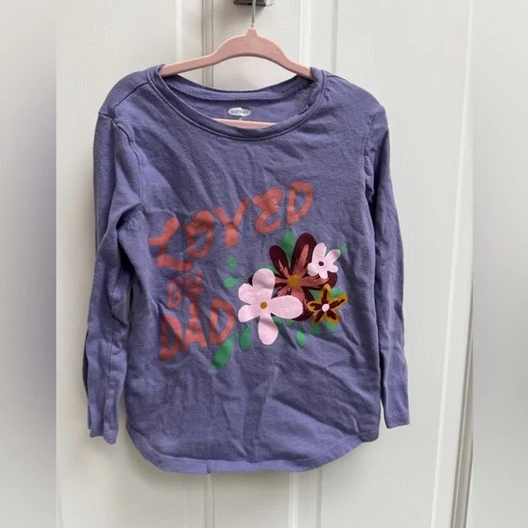 Old Navy 4T Girls Loved By Dad Purple Long Sleeve Shirt with Floral Design