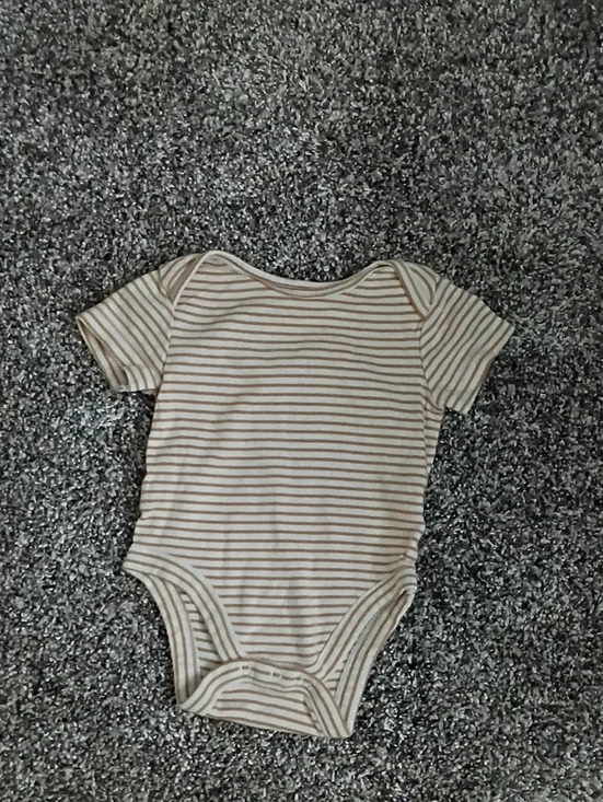 Old Navy Beige & White Striped Short-Sleeve Baby One-Piece