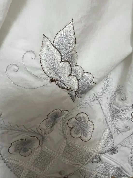 3PC Vintage JC Penney Full Sheet Set Floral Embroidered Butterfly Flower Cottage