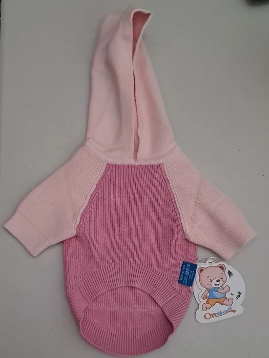 Pink Knit Hooded Dog Sweater Size Small 4-8 Pounds