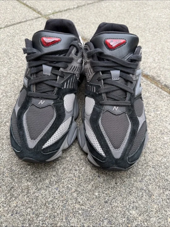 New Balance Black and Gray Men's Athletic Sneakers with Red Tongue Accents