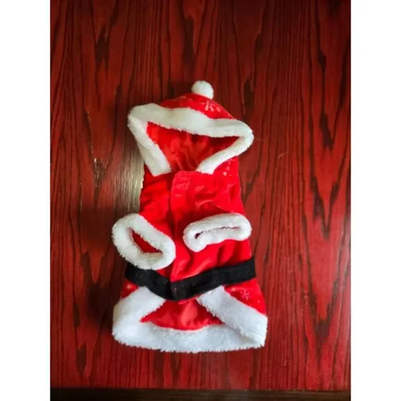 Santa Claus Dog Costume Pet Christmas Outfit Red White Hooded Suit