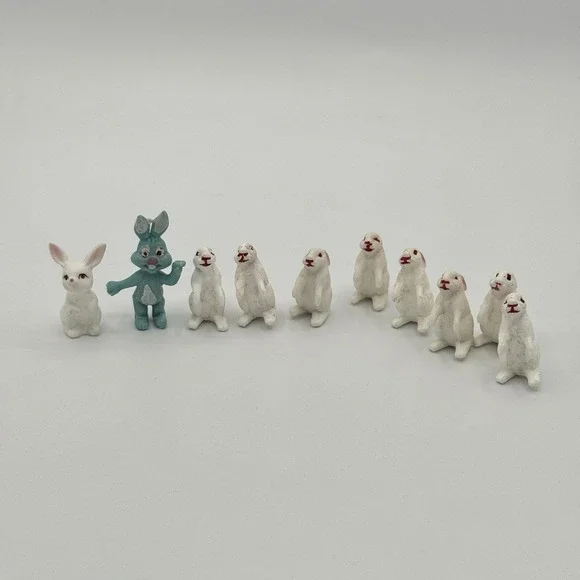 Vintage Hong Kong Plastic Rabbit Figurines Mini Bunny Lot Cake Toppers‎ kitsch