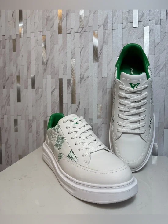 🍀Louis Vuitton Men’s Beverly Hills Giant Damier White/Green Sneakers 7.5UK/9US