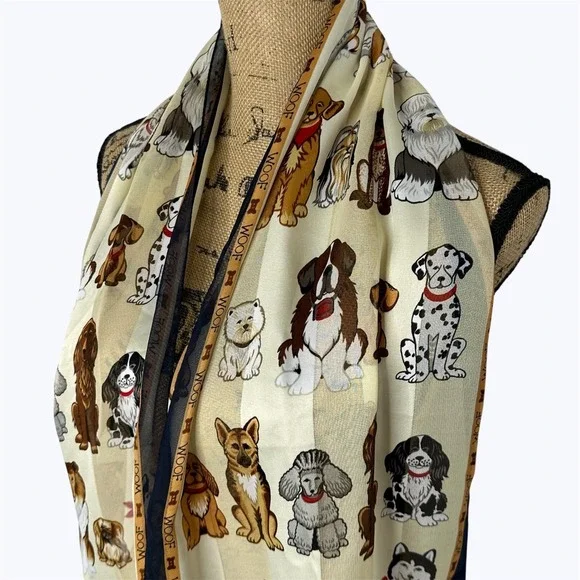 Dog Lover Rectangle Scarf Blue WOOF Border Poodle Shephard Terrier Husky Novelty