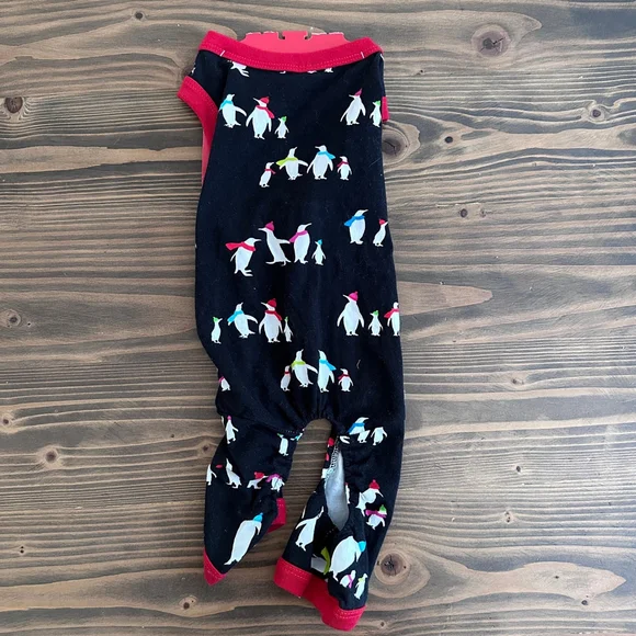 Dog Pajamas Penguin Print Black Red Pet Bodysuit Size Small