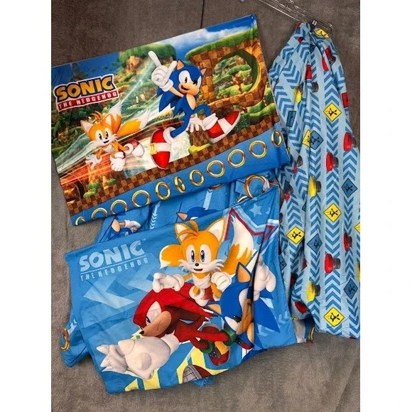 Sonic the Hedgehog Twin Sheet Set 4pc Fitted Flat 2 Pillowcases Sega Blue Kids