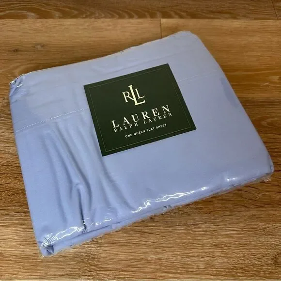 NWT Lauren Ralph Lauren Blue 100% Cotton  250 Thread Count Flat Sheet