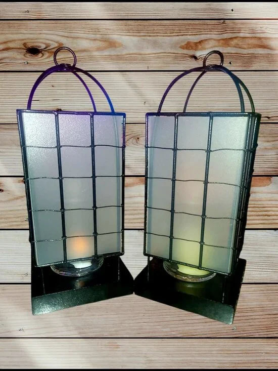 Vintage CRATE & BARREL - (2) Decorative Black Tabletop / Hanging Candle Lanterns