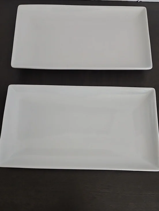 Crate & Barrel White Rectangular Ceramic Serving Platters - Set of 2
