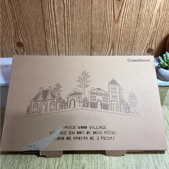 Crate&Barrel Brown Wood Village 2 piece Set