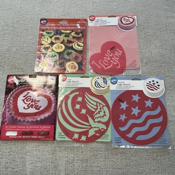Wilton Vintage‎ Cake Stencils Lot Halloween Flag Angel Valentine's Day Holidays