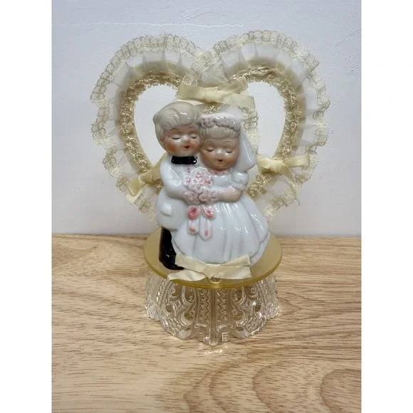 Vintage Mid-Century Modern Wedding Cake Topper Porcelain 1960's Boy & Girl‎ #32