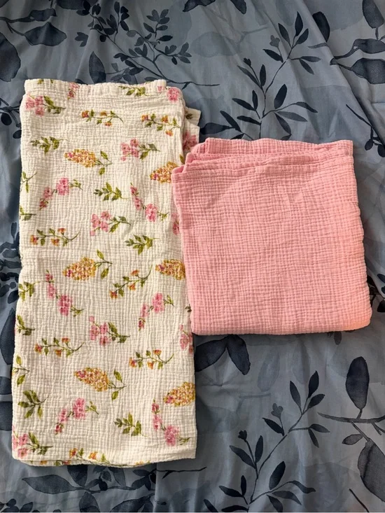 Soft Cotton Muslin Pillowcase Set in Pink and Floral