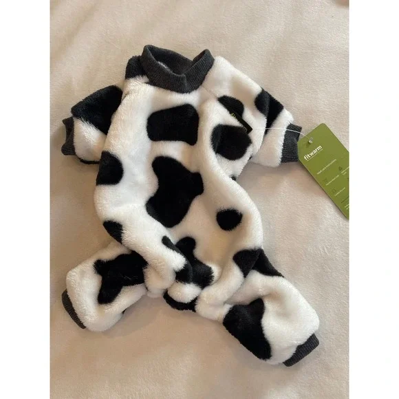 Fitwarm Dog Pajamas Cow Print Plush Fleece Pet Jumpsuit Black White Small