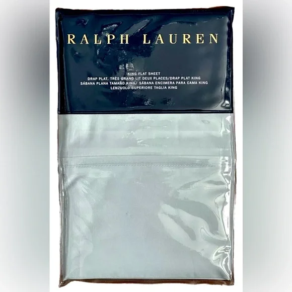 $145 NEW RALPH LAUREN HOME KING FLAT SHEET 464 TC LIGHT OXFORD BABY BLUE PERCALE