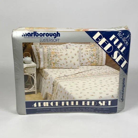 Vintage Marlborough Lustersoft 4 Piece Sheet Set Full Floral Bedding Made in USA