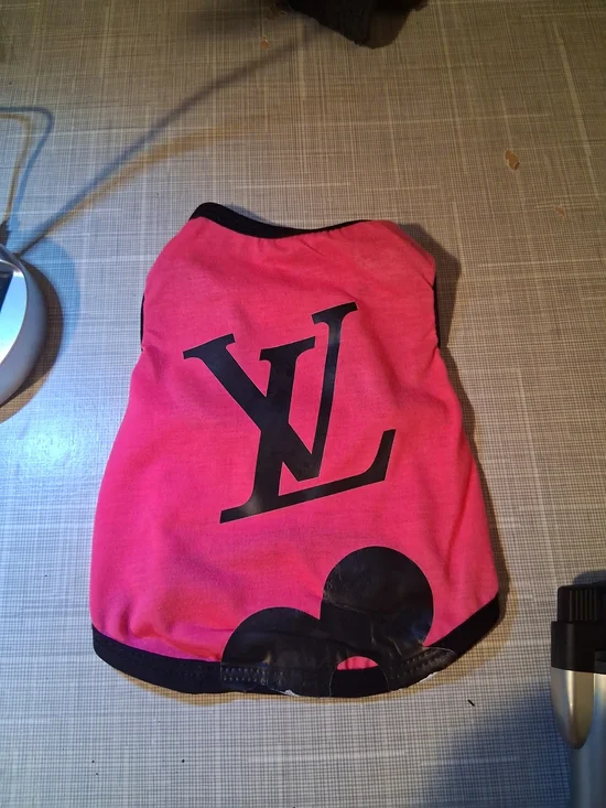 Pink Dog Tee with LV-Style Logo