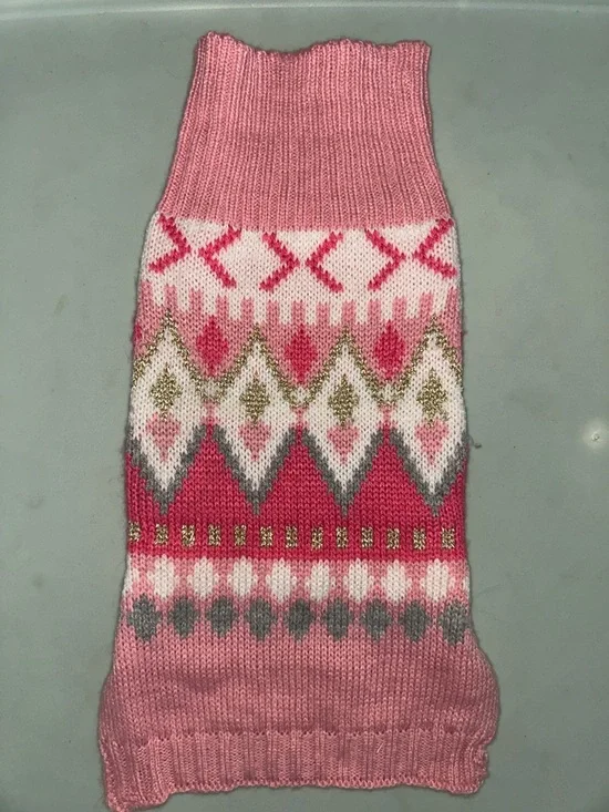Pink Patterned Knit Small Dog Sweater Medium