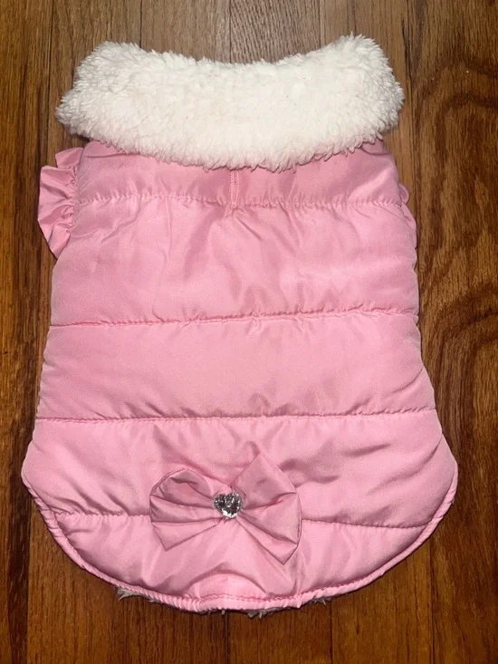 Cozy Pink Puffer Dog Jacket with Faux Fur Collar - Small