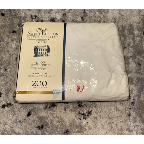 Selection Editions King Fitted sheet Ivory cotton poly blend 200 TC NEW